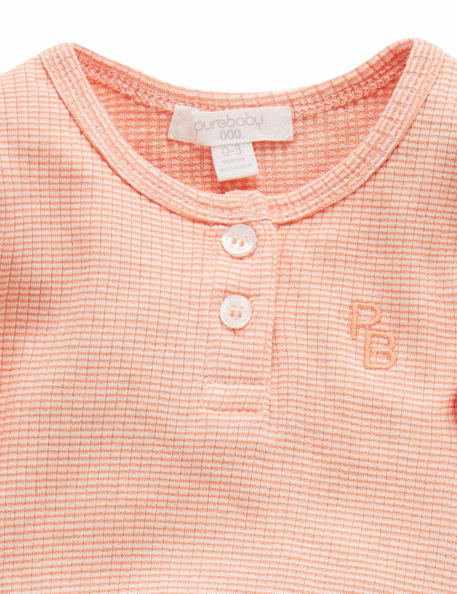 Rib L/Slv Henley Bodysuit - Orange Stripe