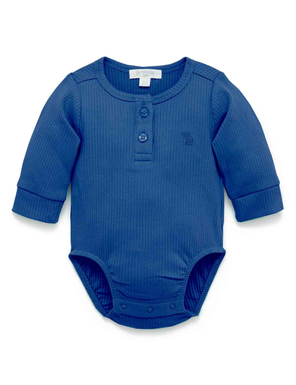 Rib L/Slv Henley Bodysuit - Waterfall