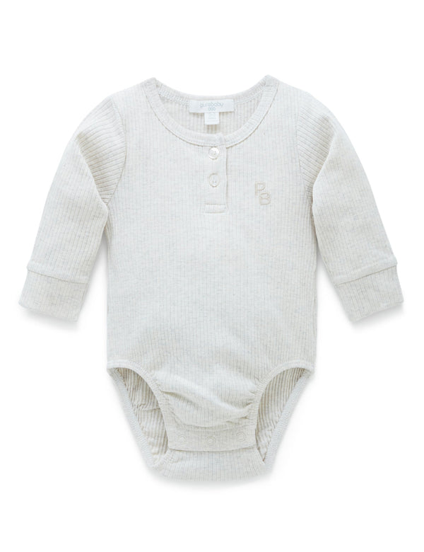Rib L/Slv Henley Bodysuit - Wheat melange