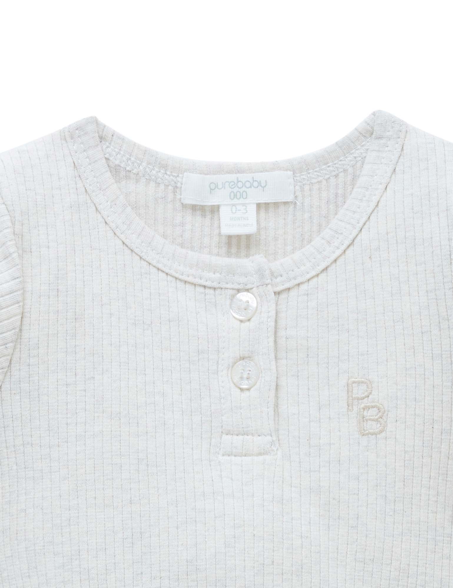 Rib L/Slv Henley Bodysuit - Wheat melange