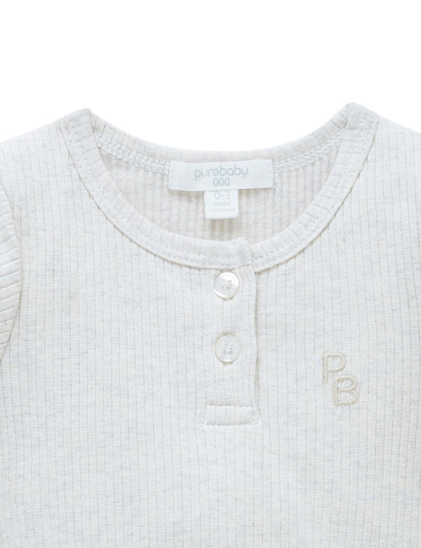 Rib L/Slv Henley Bodysuit - Wheat melange