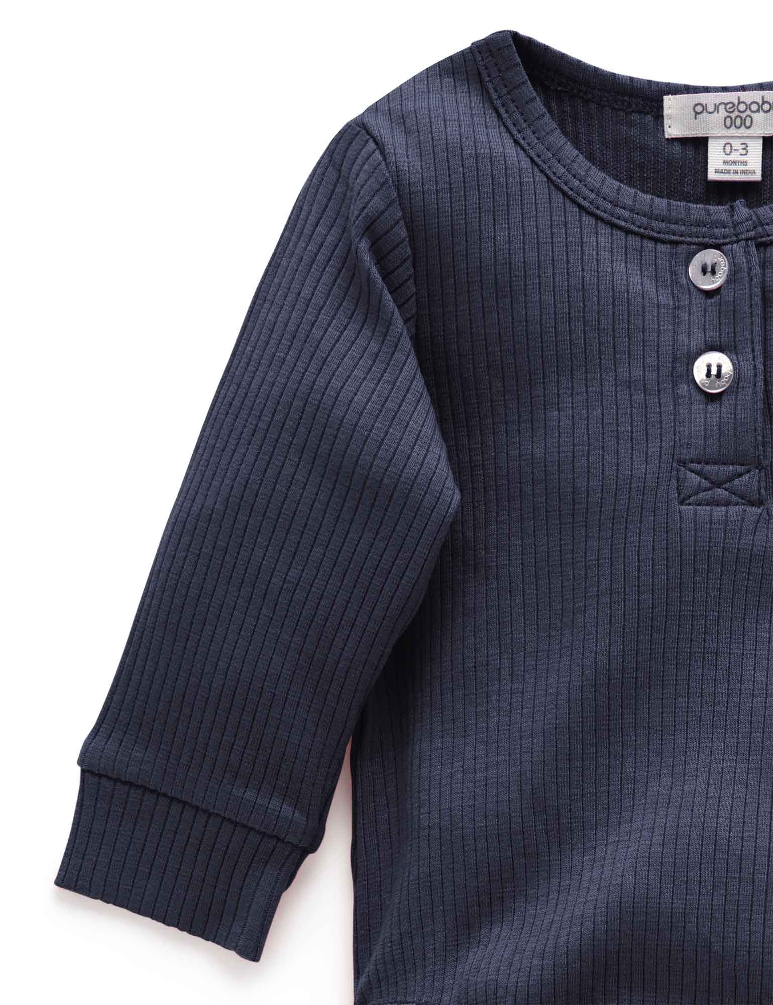 Rib L/Slv Henley Bodysuit - Winter Navy