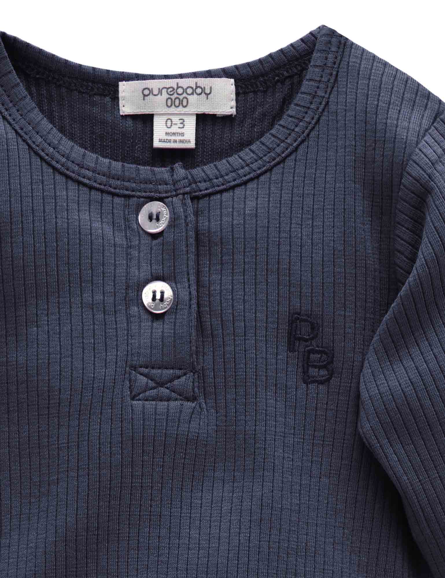 Rib L/Slv Henley Bodysuit - Winter Navy
