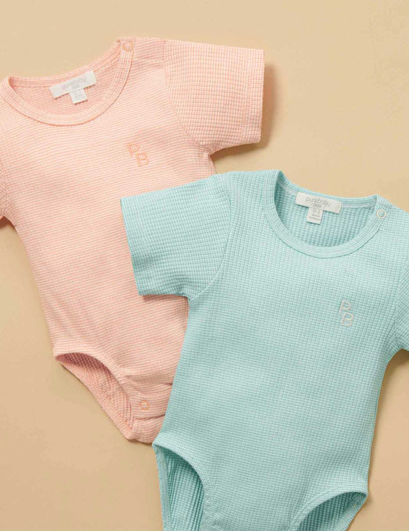 Rib S/Slv Bodysuit - Aquamarine Stripe