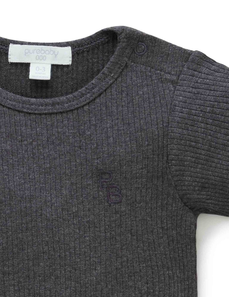 Rib S/Slv Bodysuit - Charcoal Melange