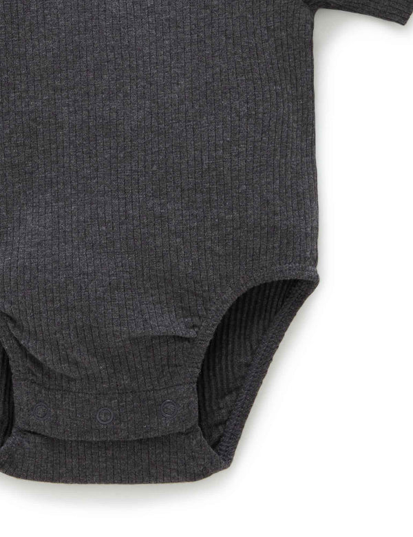 Rib S/Slv Bodysuit - Charcoal Melange