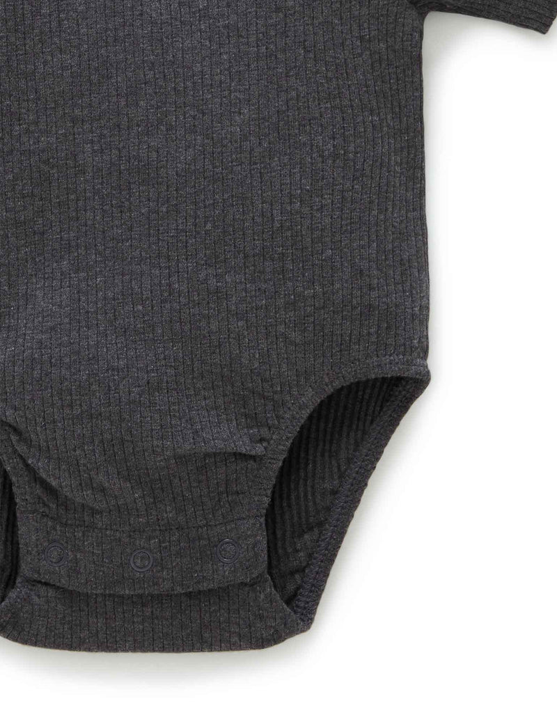 Rib S/Slv Bodysuit - Charcoal Melange