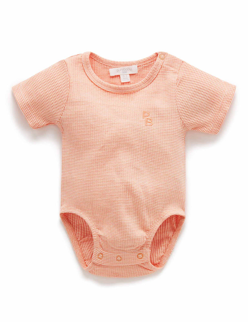 Rib S/Slv Bodysuit - Orange Stripe