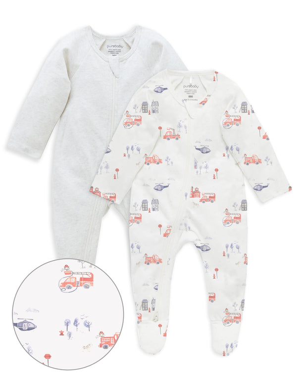 2 Pack Digital Zip Growsuit - Fire Truck Print