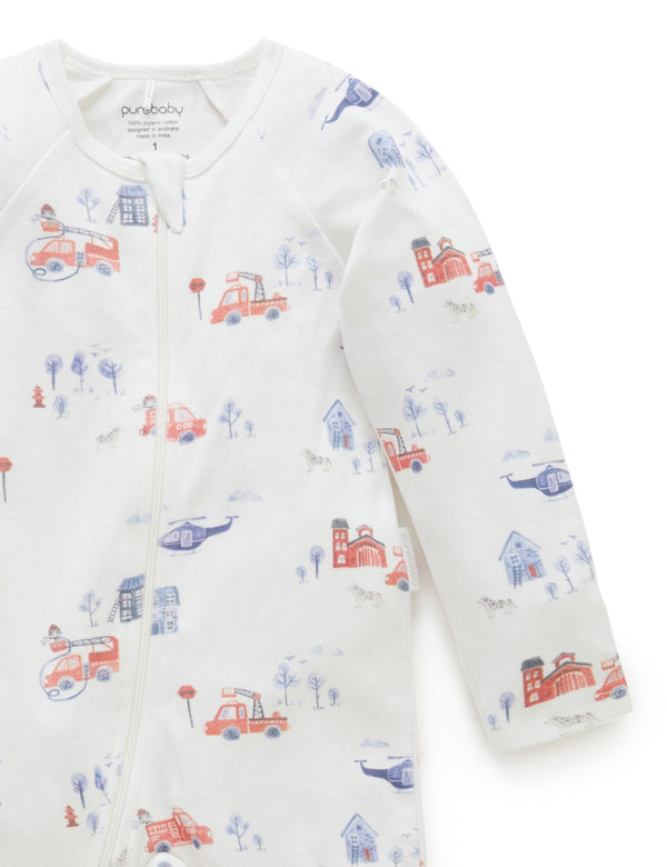 2 Pack Digital Zip Growsuit - Fire Truck Print