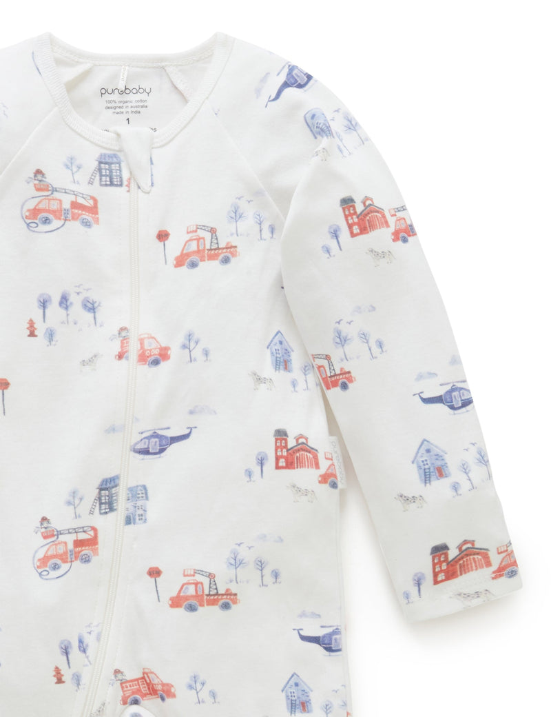 2 Pack Digital Zip Growsuit - Fire Truck Print