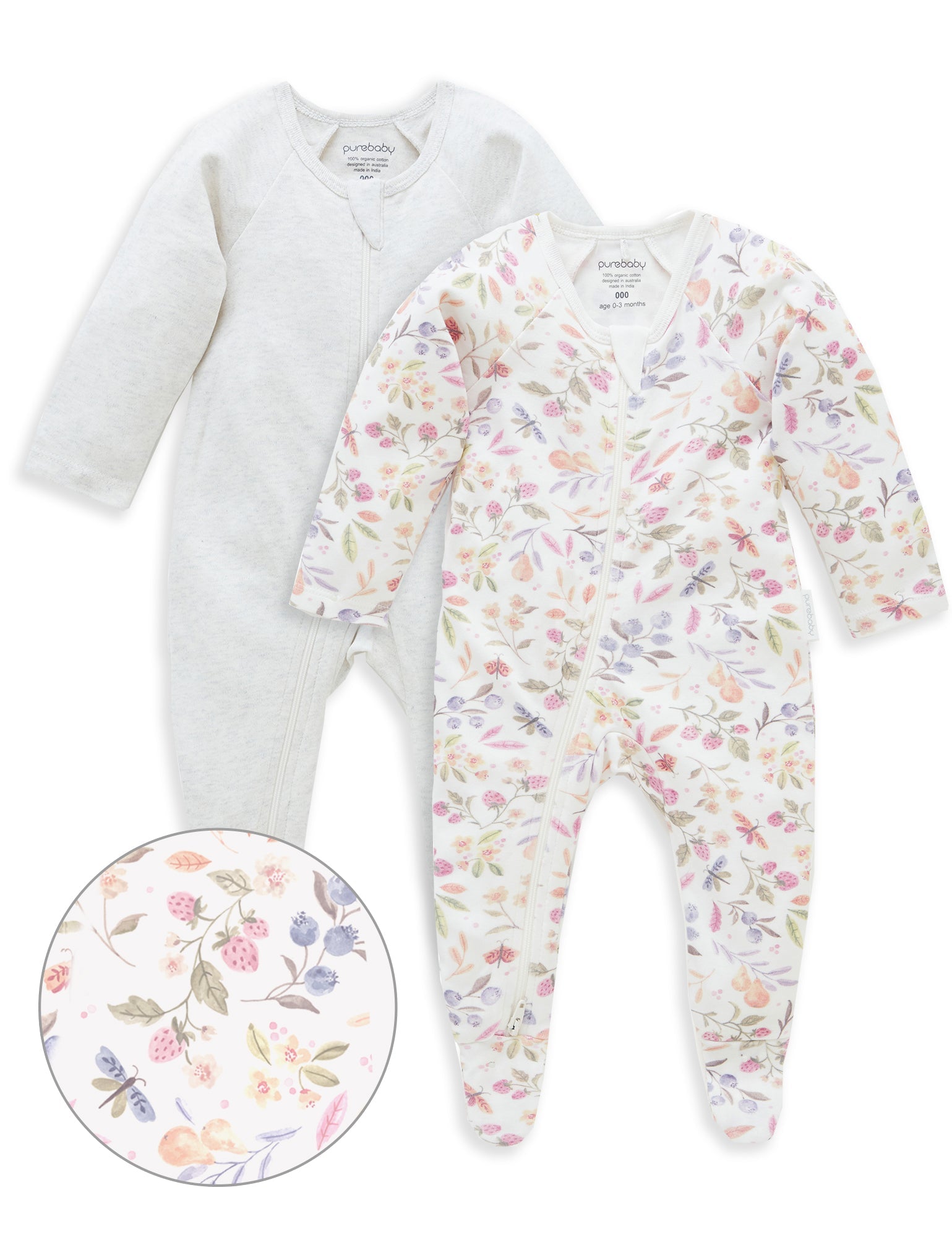 2 Pack Digital Zip Growsuit - Garden Floral Print