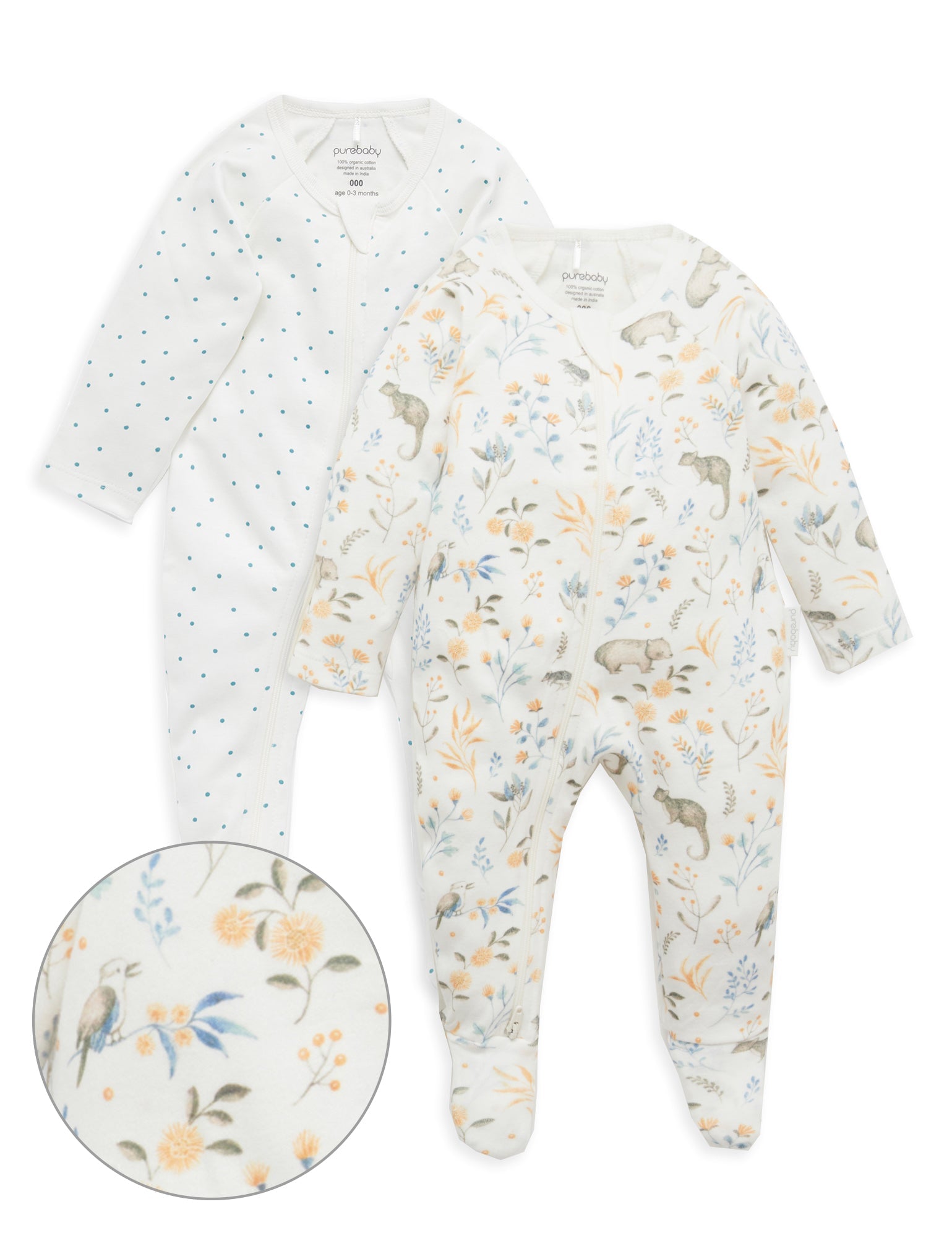 2 Pack Digital Zip Growsuit - Bush Friends Print