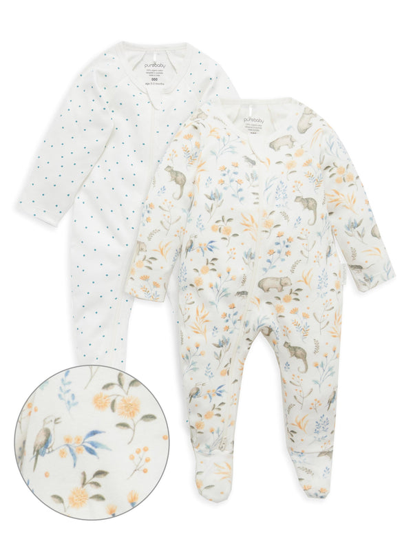 2 Pack Digital Zip Growsuit - Bush Friends Print
