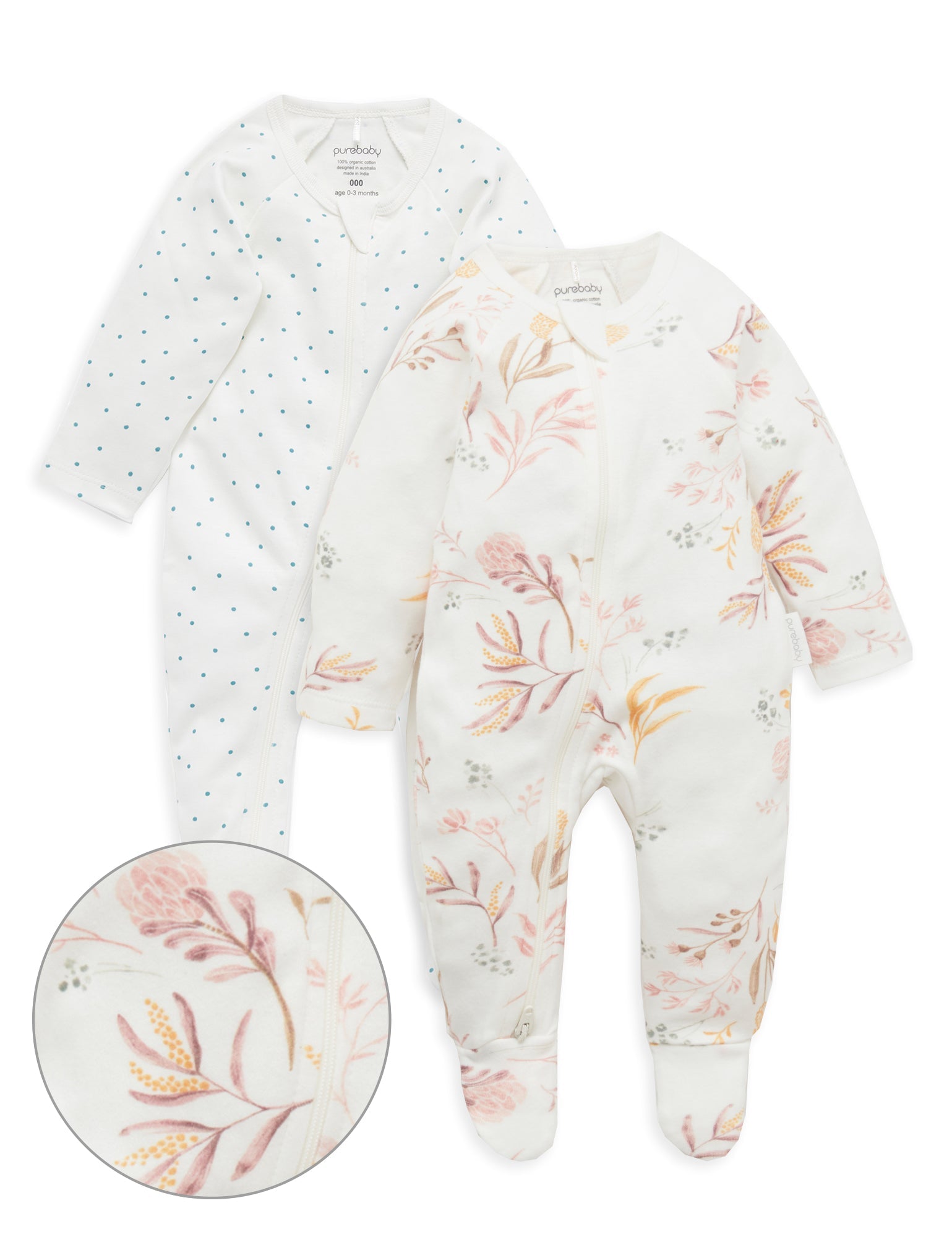 2 Pack Digital Zip Growsuit - Warratah Print