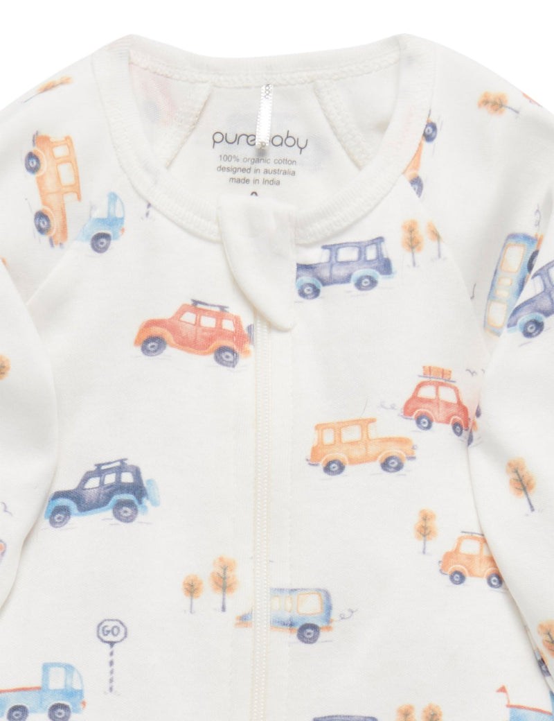 2 Pack Digital Zip Growsuit - Busy Car Print