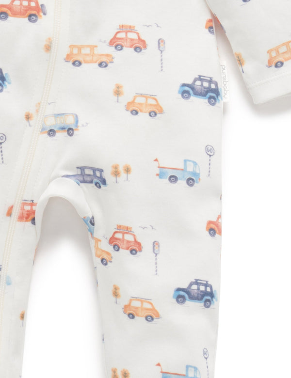 2 Pack Digital Zip Growsuit - Busy Car Print
