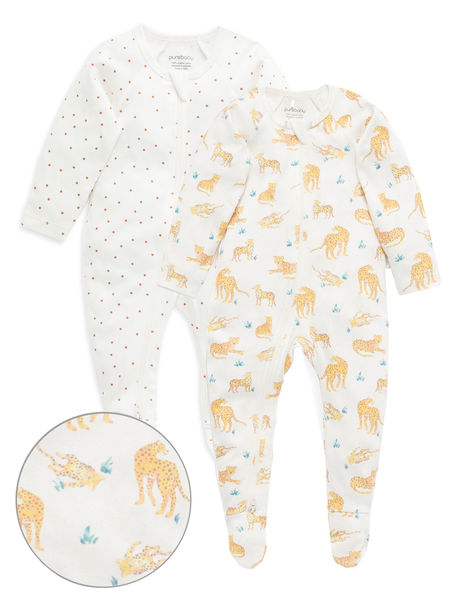 2 Pack Digital Zip Growsuit - Big Cat Print