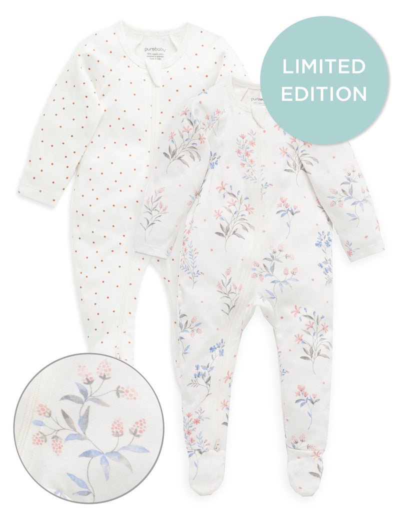 2 Pack Digital Zip Growsuit - Wild Flower Print