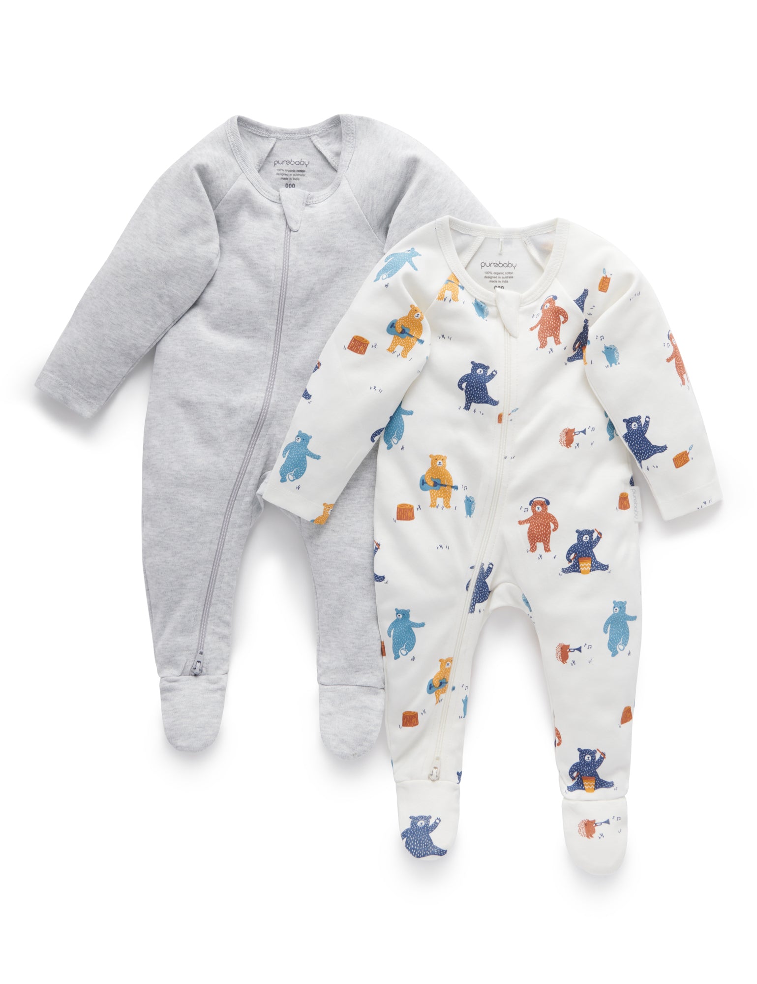 2 Pack Digital Zip Growsuit - Autumn Party Print