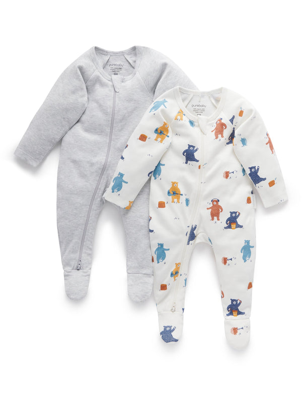 2 Pack Digital Zip Growsuit - Autumn Party Print