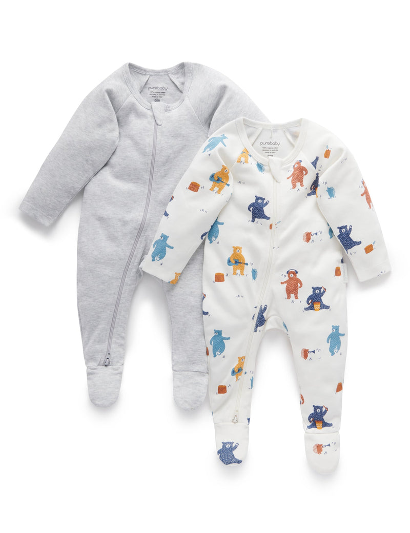 2 Pack Digital Zip Growsuit - Autumn Party Print