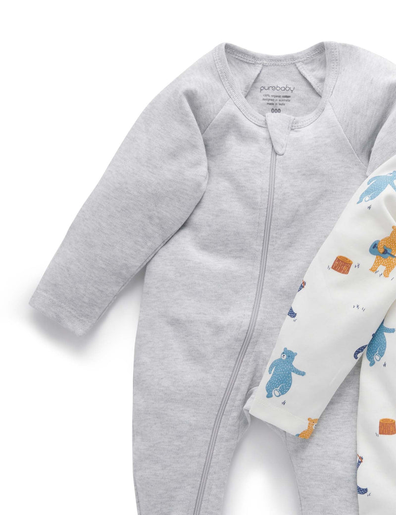 2 Pack Digital Zip Growsuit - Autumn Party Print