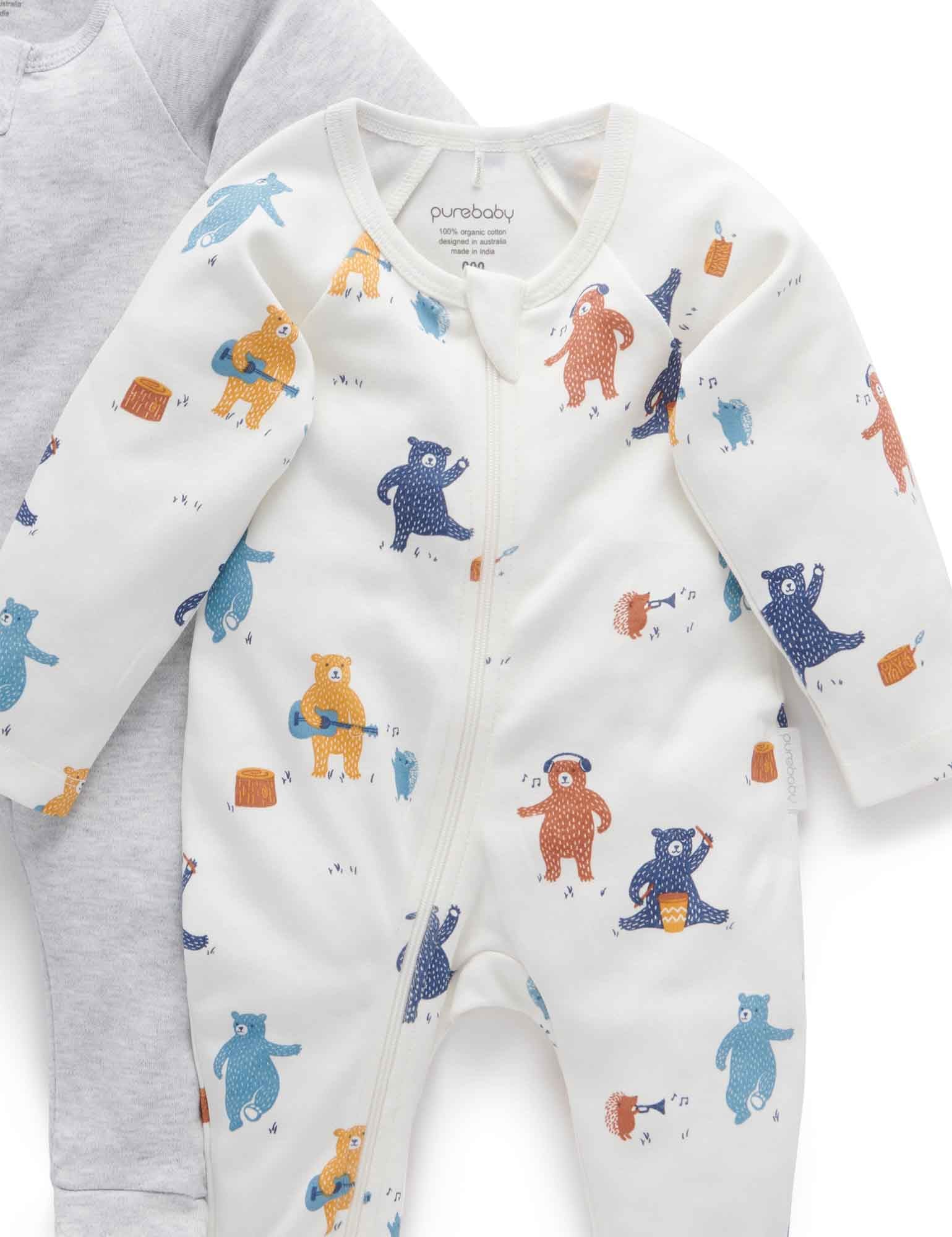 2 Pack Digital Zip Growsuit - Autumn Party Print
