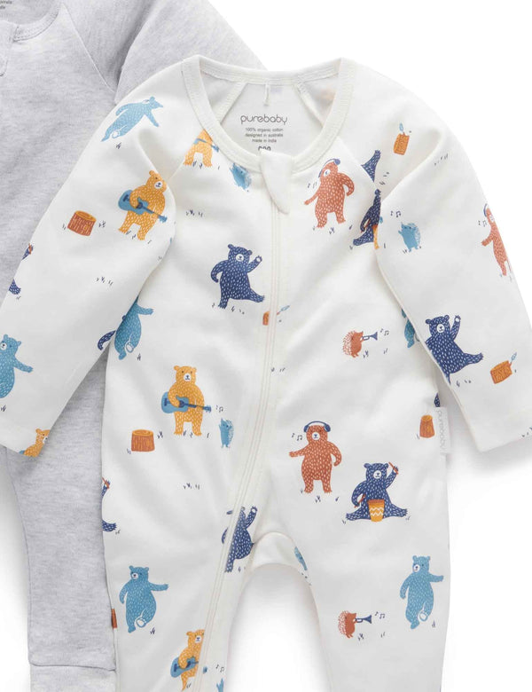2 Pack Digital Zip Growsuit - Autumn Party Print