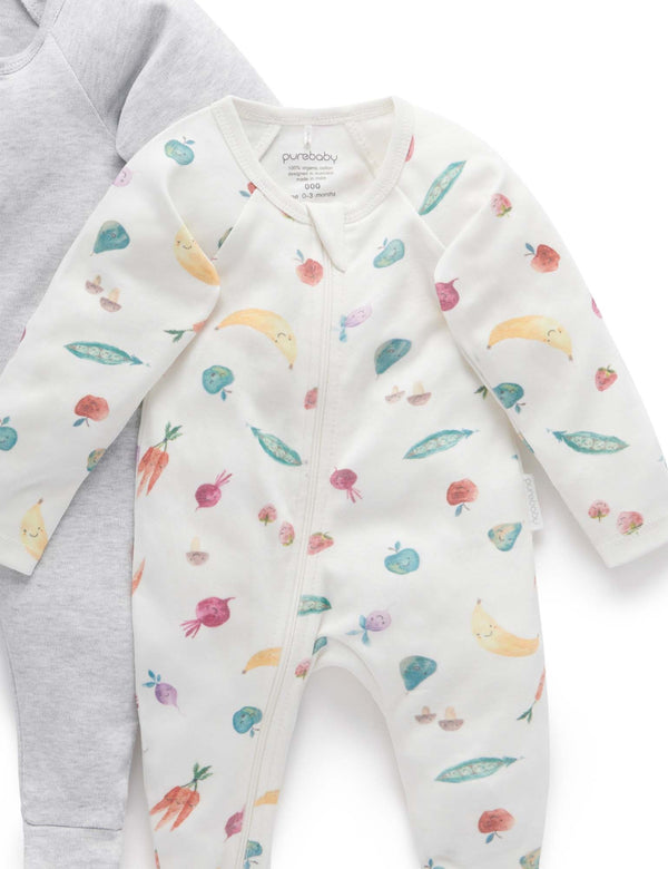 2 Pack Digital Zip Growsuit - Happy Veg Print