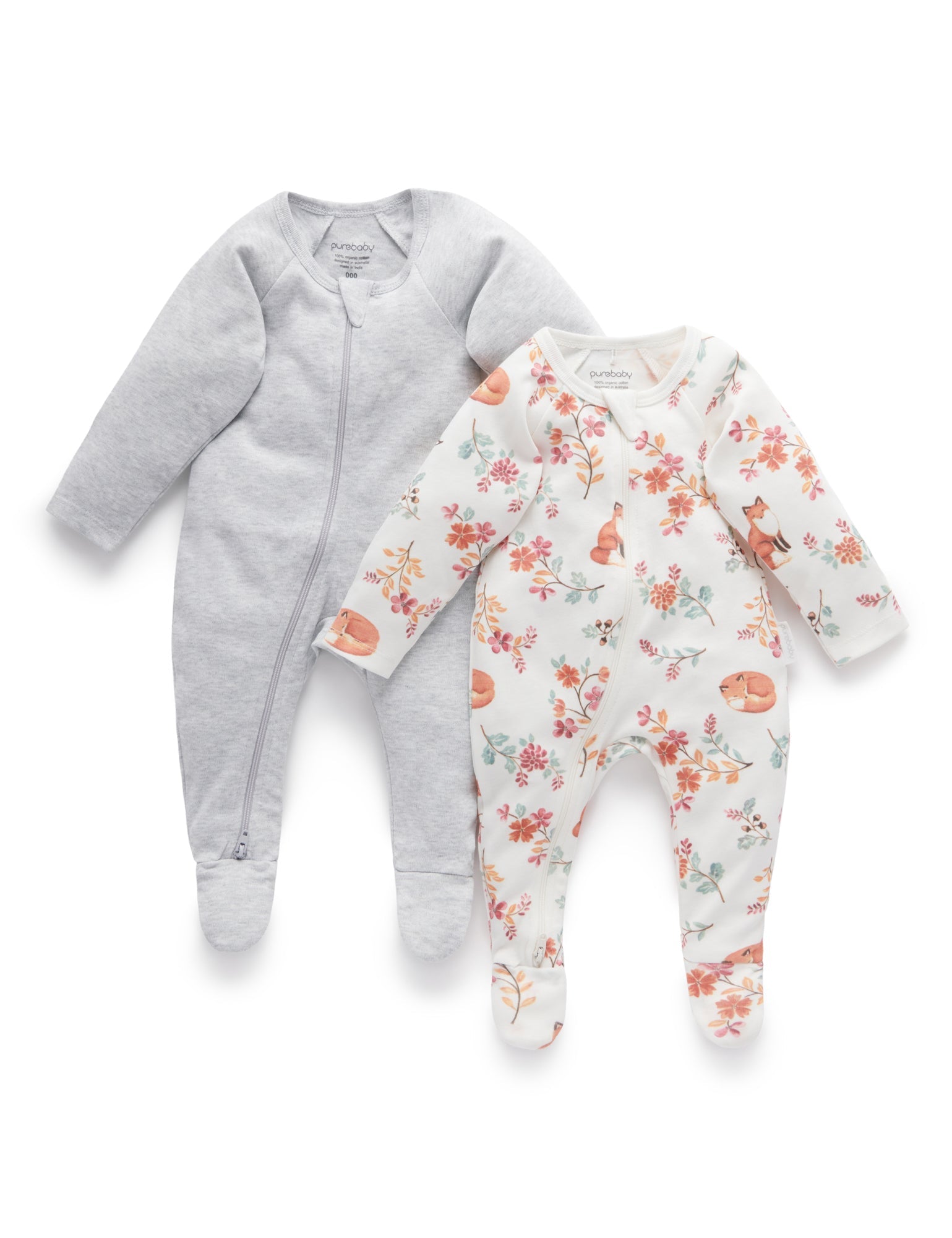 2 Pack Digital Zip Growsuit - Resting Fox Print