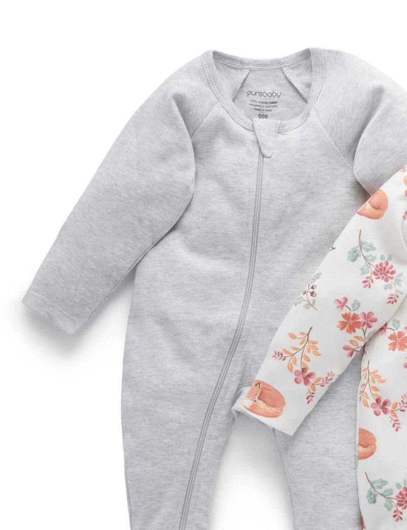 2 Pack Digital Zip Growsuit - Resting Fox Print