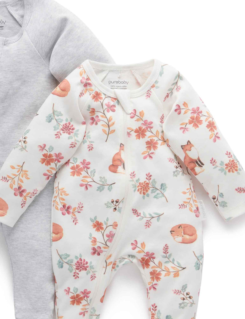 2 Pack Digital Zip Growsuit - Resting Fox Print