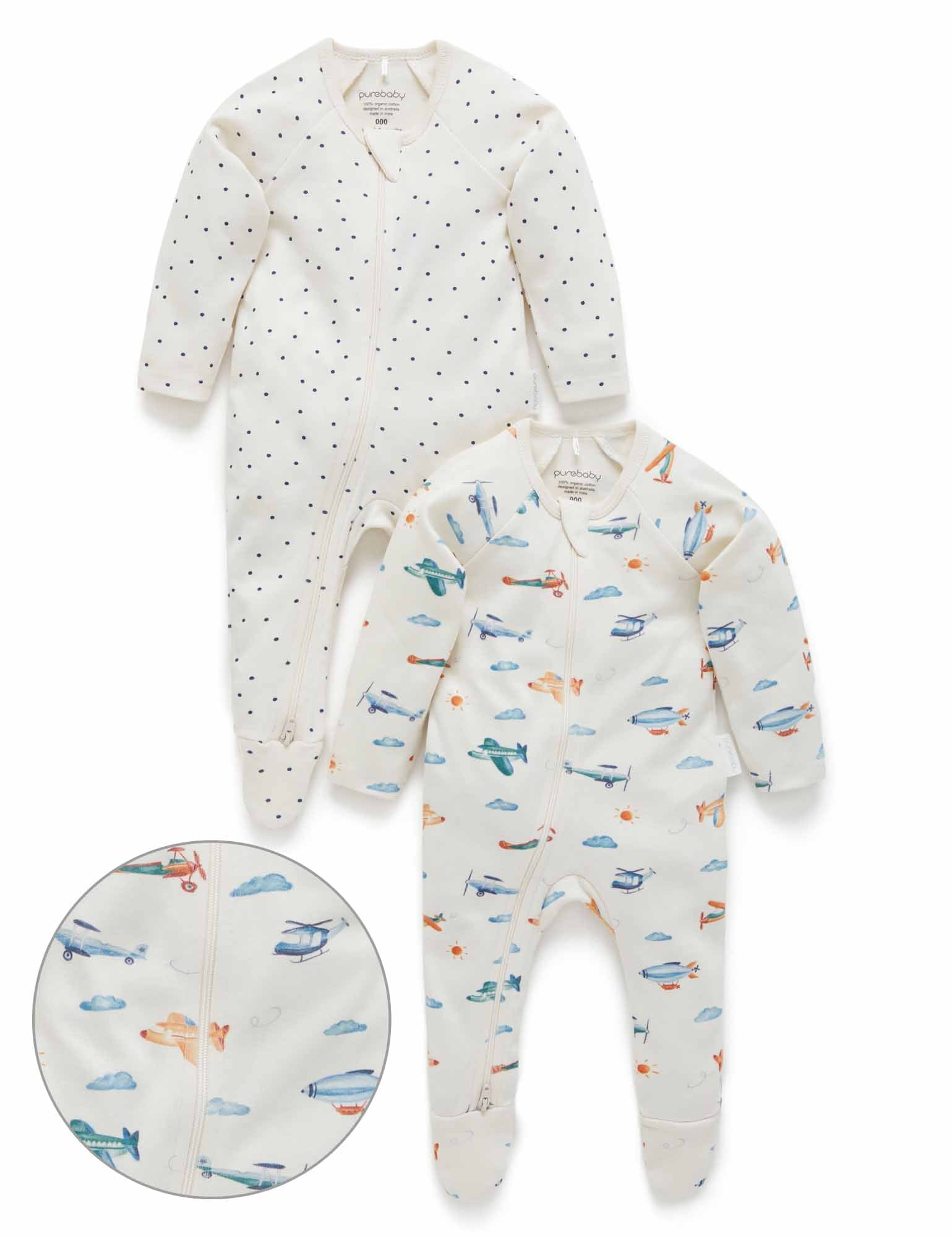 2 Pack Digital Zip Growsuit - In the Clouds Print