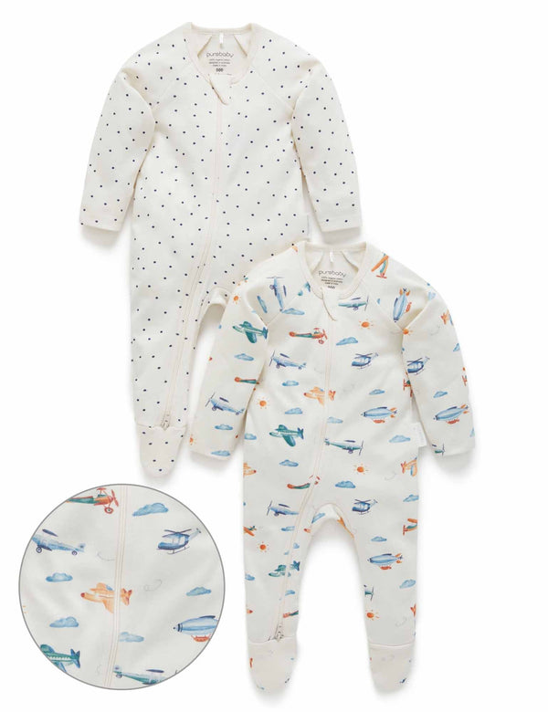 2 Pack Digital Zip Growsuit - In the Clouds Print