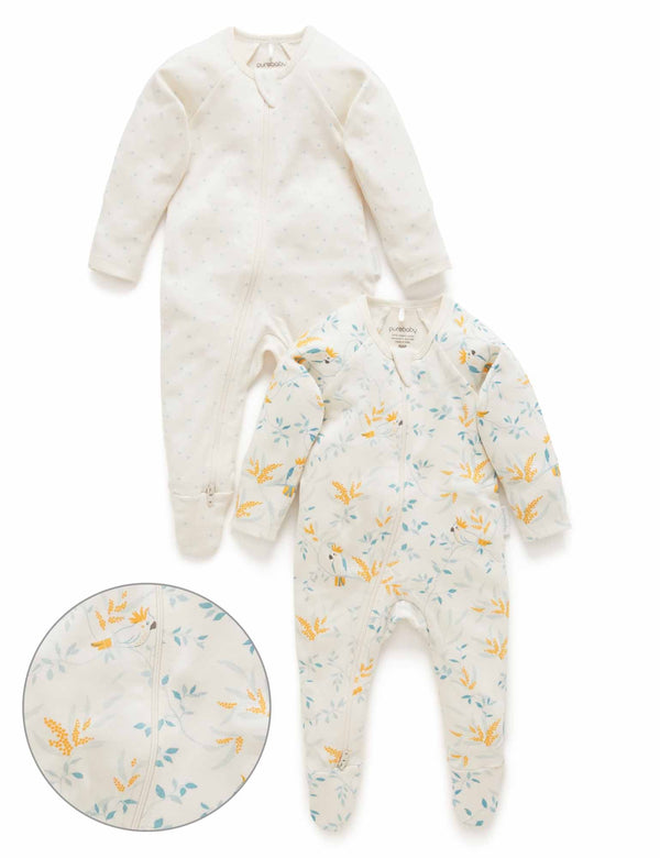 2 Pack Digital Zip Growsuit - Cockatoo Print