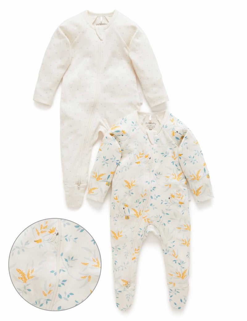 2 Pack Digital Zip Growsuit - Cockatoo Print