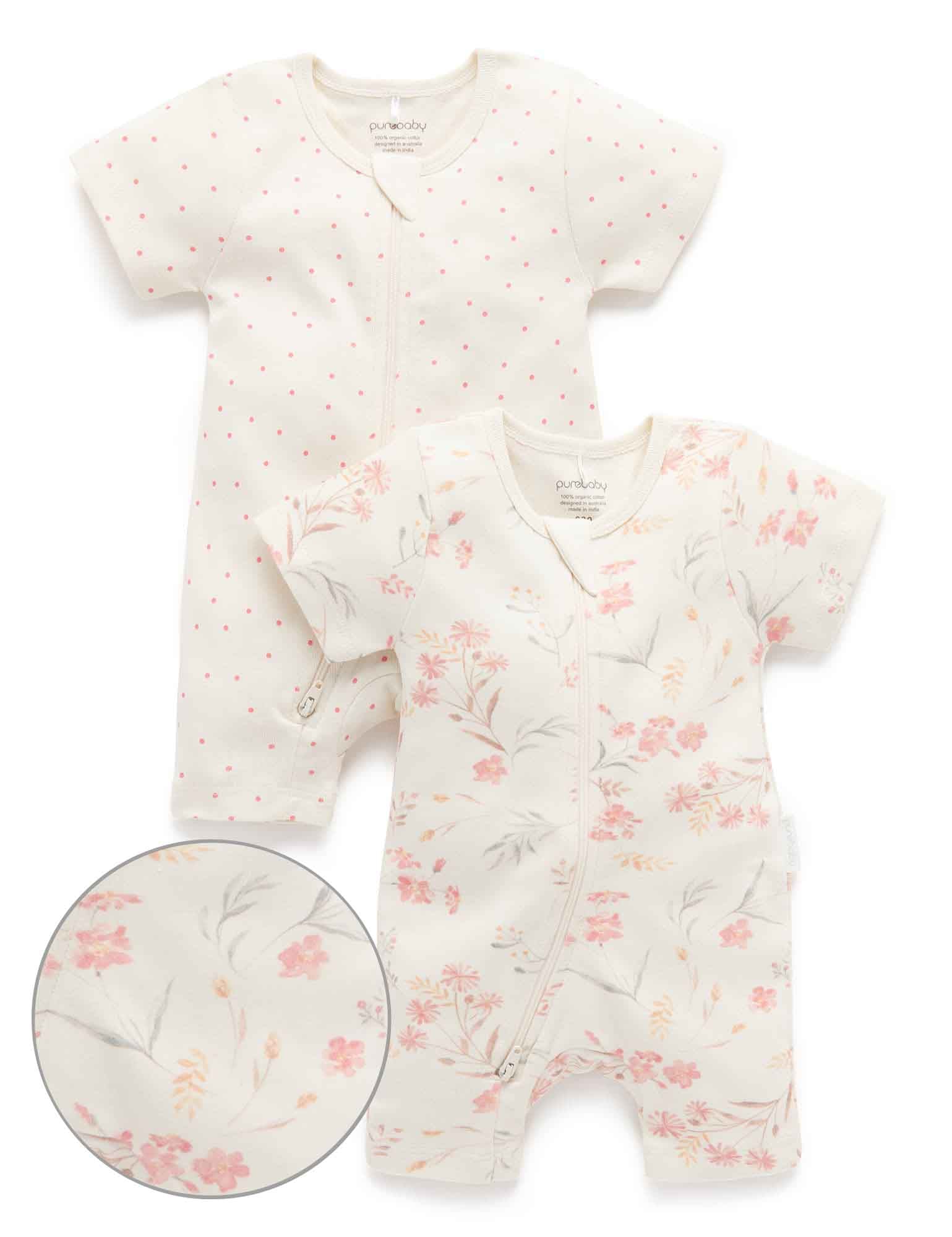2 Pack S/Slv Digital Growsuit - Pussy Willow Print