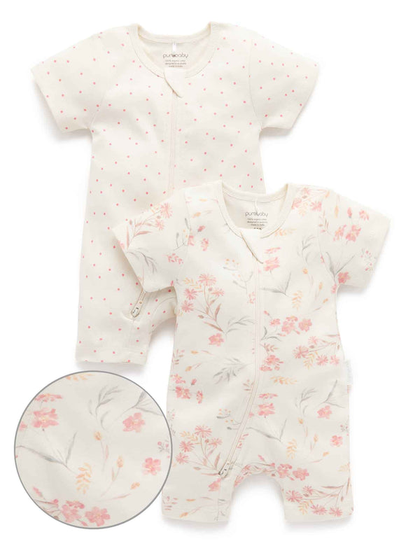 2 Pack S/Slv Digital Growsuit - Pussy Willow Print