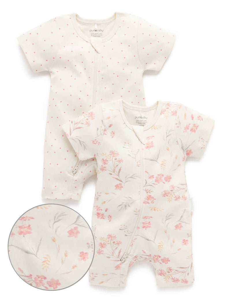 2 Pack S/Slv Digital Growsuit - Pussy Willow Print