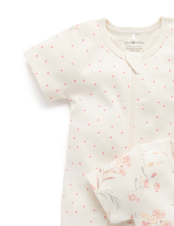 2 Pack S/Slv Digital Growsuit - Pussy Willow Print