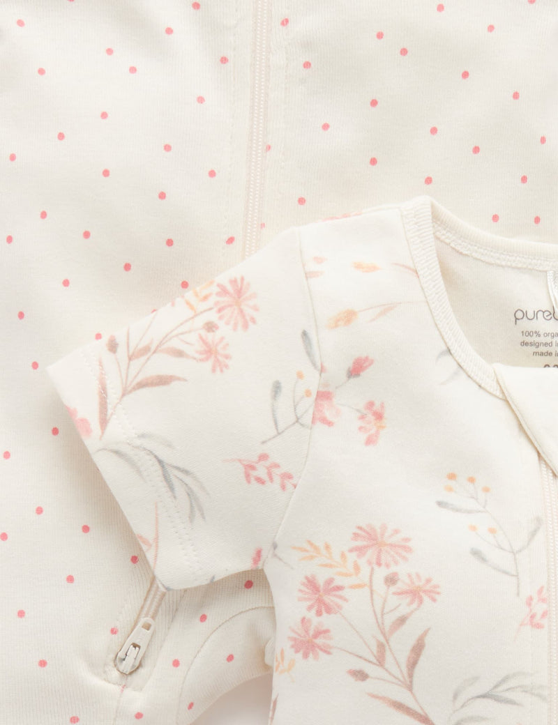 2 Pack S/Slv Digital Growsuit - Pussy Willow Print