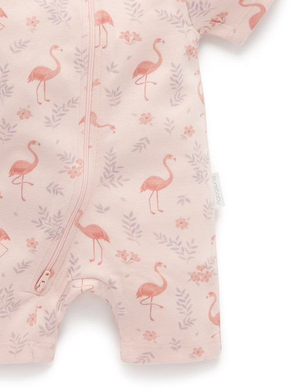 2 Pack S/Slv Zip Growsuit - Flamingo Print