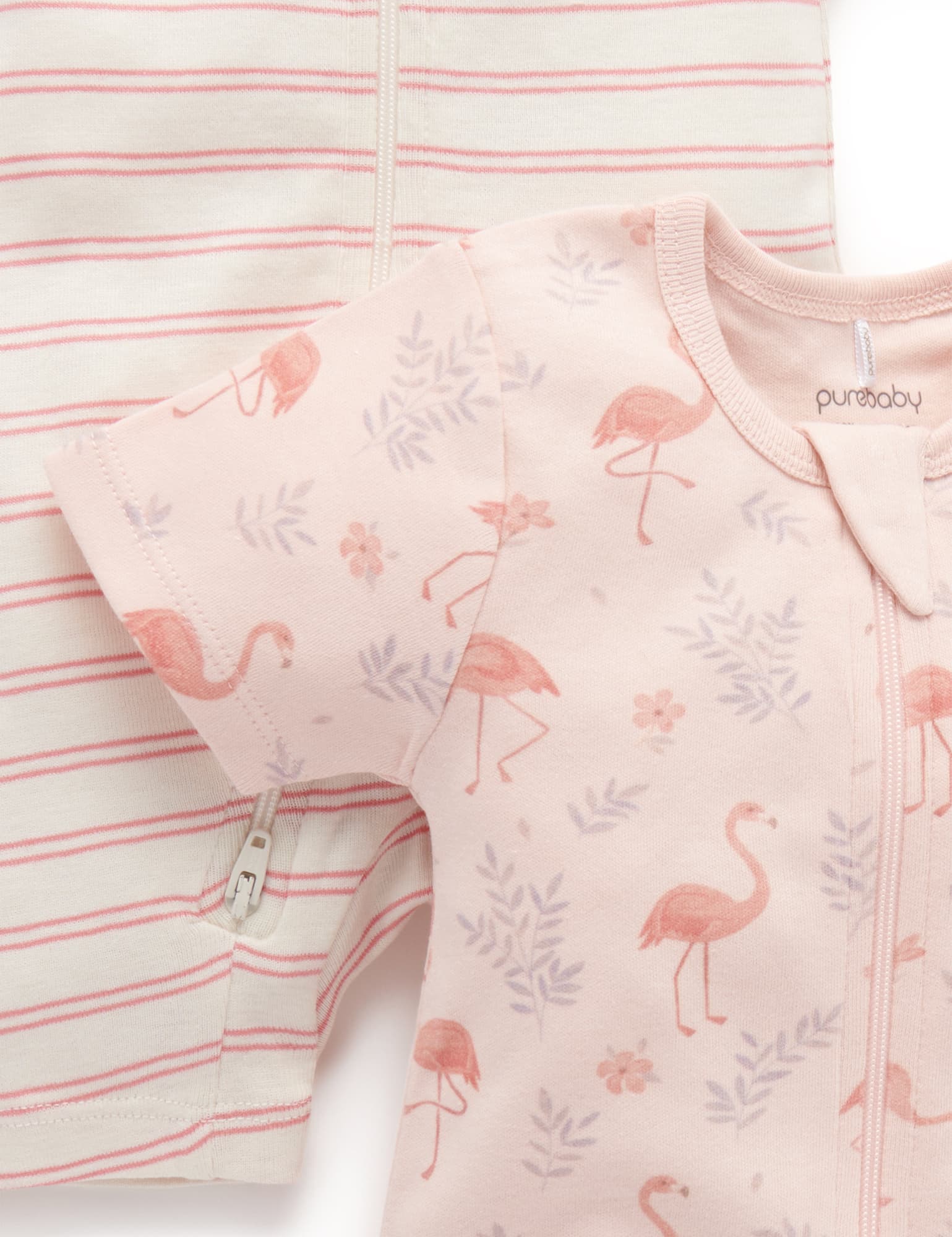 2 Pack S/Slv Zip Growsuit - Flamingo Print