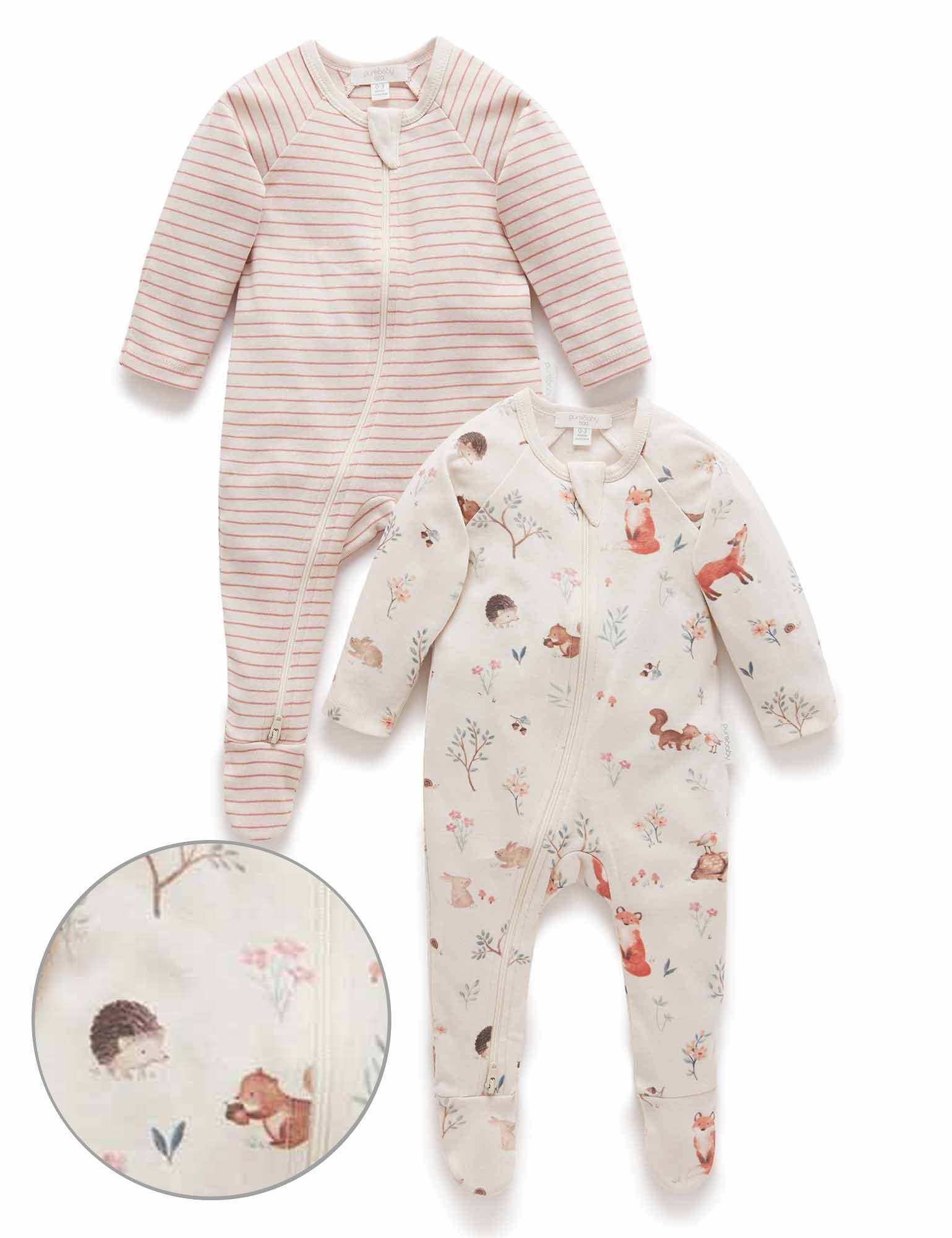 2 Pack Zip Growsuit - Woodland Print