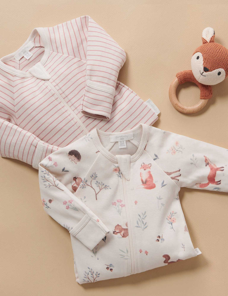 2 Pack Zip Growsuit - Woodland Print