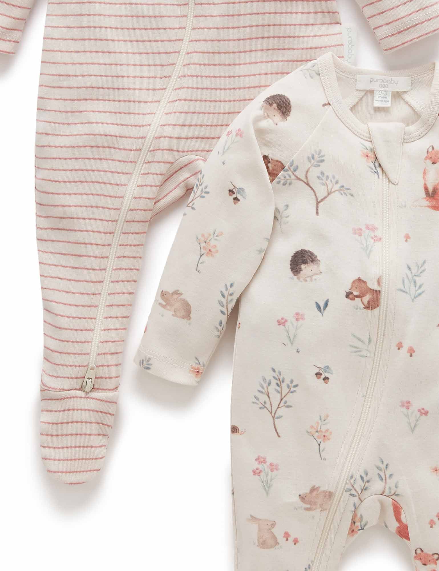 2 Pack Zip Growsuit - Woodland Print