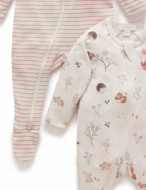 2 Pack Zip Growsuit - Woodland Print