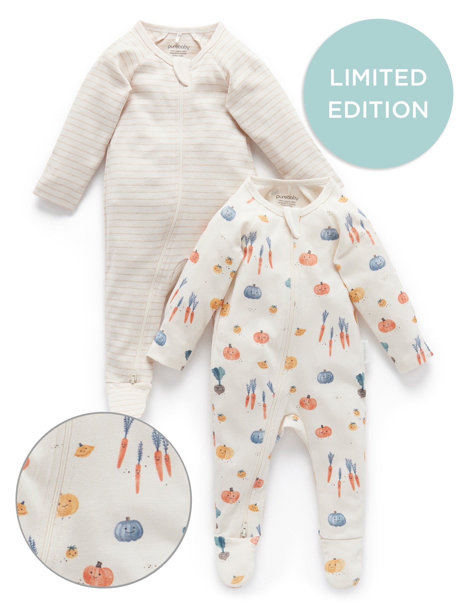 2 Pack Zip Growsuit - Cloud Winter Veggies Print