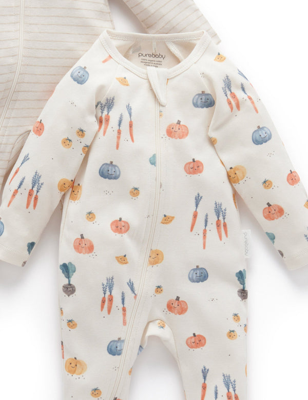 2 Pack Zip Growsuit - Cloud Winter Veggies Print